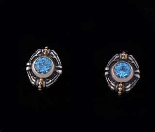 Lagos Caviar Blue Topaz SS 18k Earrings  
