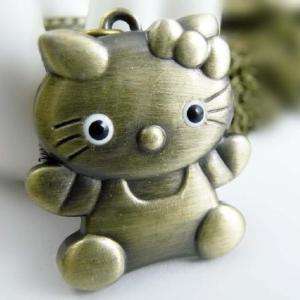 Kitty KT Kitten Flap Pocket Watch Chain Necklace H121  
