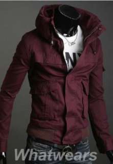 Mens Slim Stand Collar Zip Up Coat Jacket 3 Color 4 Size Wine Red Z94 