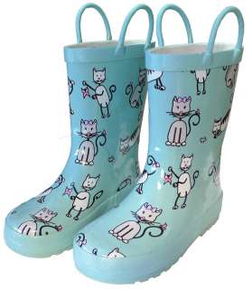 Girls Blue Kitten Kitty Cat Raincoat,Boot, Umbrella Set 2T 10  
