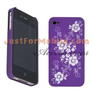 Laser Engraved Flower Back Case for iPhone 4 (Purple)
