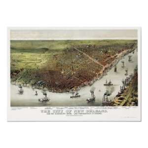 New Orleans, LA Panoramic Map   1885 Print 