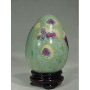  Ruby in Fuschite 2 Egg with Cherry Wood Stand Lapidary 