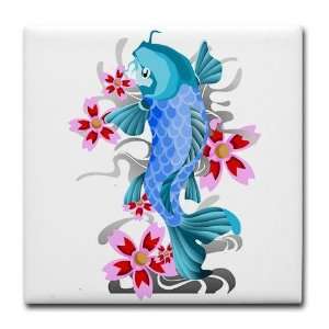  blue koi Fish Tile Coaster by 