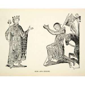  1898 Print King Knight Crusades Bow Kneel Horse Crown 
