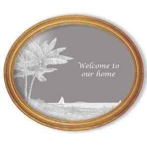 Decorative Framed Mirror Wall Decor With Tropical Palm Tree Etched 