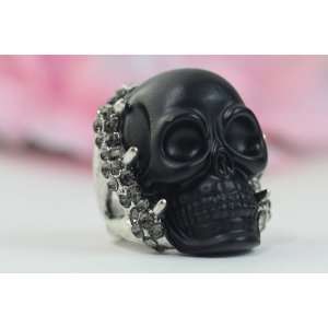 Cool Funky Gothic Womens Punk Biker Black Macrame Skull Head with Tiny 