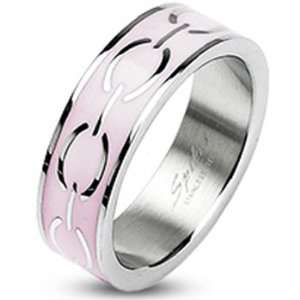   Spikes 316L Stainless Steel Pink Enamel Love Links Ring Jewelry