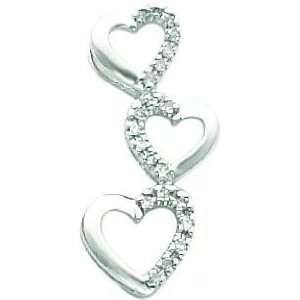  14K White Gold Diamond Triple Heart Pendant Jewelry 