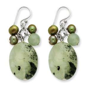  Silver Prehnite/Jade/Green Freshwater Cultured Pearl Earrings Jewelry