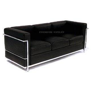 Lexington Modern Le Corbusier Style LC2 Sofa, Genuine Black Leather