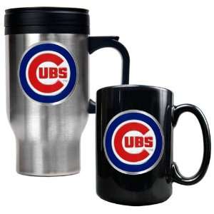 Chicago Cubs MLB Stainless Steel Travel Mug & Black Ceramic Mug Set 