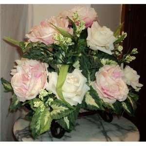  Cream Rose & Pink Peony Silk Floral Arrangement