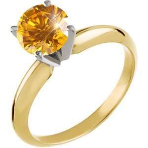 Classic 4 Prong Solitaire 14K Yellow/White Gold Ring with Fancy Orange 