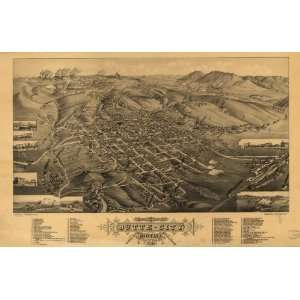  1884 Birds eye map of Butte City, Montana