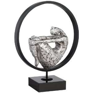  Silver Figure in Black Circle Modern Sculpture