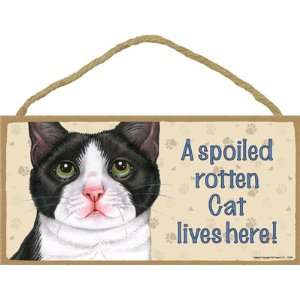  A Spoiled Rotten Cat Lives Here Wooden Sign   Tuxedo Cat 
