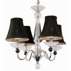   Modern   Four Light Chandelier, Black Fabric Shade with Clear Crystal