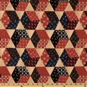  44 Wide Moon & Stars Patchwork Red/Brown Fabric By The 
