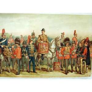   1885 COLOUR PRINT MILITARY BAND MUSIC SOLDIERS HORSES