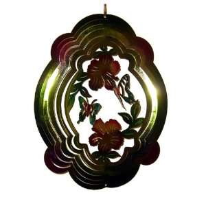   3D Green And Red Two Butterflies Wind Chime Spinner Patio, Lawn