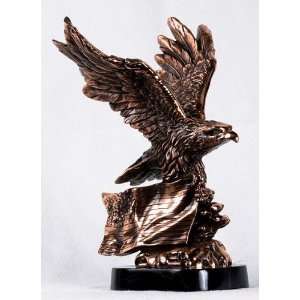  Copper Color Eagle With Flying Flag Figurine Statue