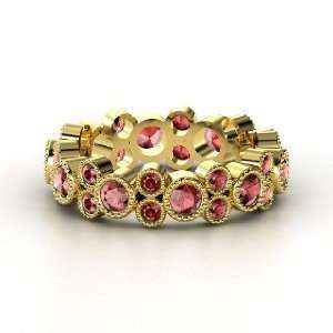  Hopscotch Eternity Band, 14K Yellow Gold Ring with Red 