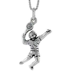  Sterling Silver Tennis Player Pendant, 1 in. (25mm) tall 