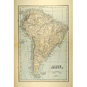  1893 Print Map Antique South America Brazil Argentina 