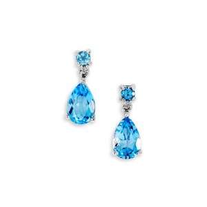  New 10k White Gold Blue Topaz Diamond Dangle Earrings 