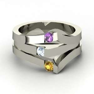  Gem Peak Ring, Round Aquamarine Sterling Silver Ring with 