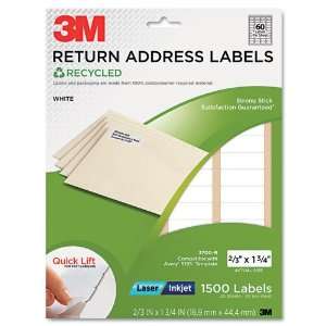 3M   Permanent Adhesive White Recycled Mailing Label F/Printer, 2/3x1 