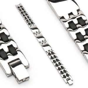   Steel Black Rubber Mens Chain Link Bracelet 8 Inches Jewelry
