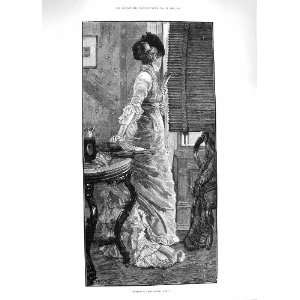  1881 SOMEBODYS COMING LADY PEERING OUT WINDOW BLINDS 