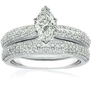  3 Ct Marquise Shaped Diamond Wedding Rings Pave Set SI3 