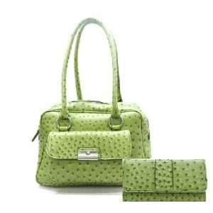  Faux OSTRICH Leather Purse Green Shoulder Handbag & Wallet 