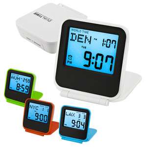 Compact Dual Time Travel Alarm Clock   45 City Names & Time 