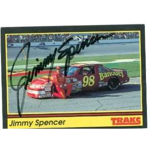 Jimmy Spencer Autographed Trading Card (Auto Racing) 1991 Tracks, #98 