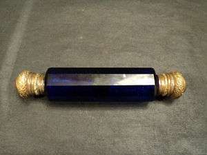 LARGE 19th C. COBALT GLASS DOUBLE ENDED SCENT BOTTLE  