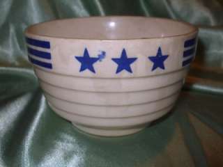 Vintage Pottery USA Stars Stripe Cobalt Ribbed Bowl 5  