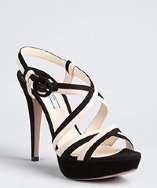 Prada black two tone suede strappy platform sandals style# 319145101