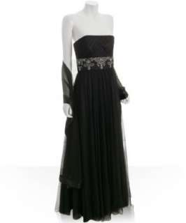 Badgley Mischka Platinum Label black tulle beaded strapless gown 