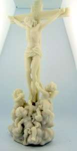 Christ On The Cross Cucifix Three Angels Statue Marble  