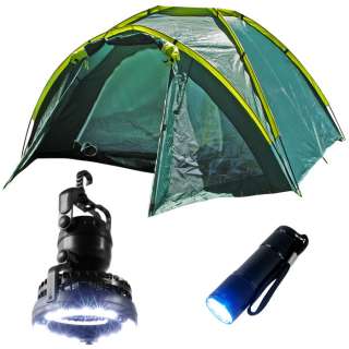 Happy Camper™ Three Person Tent, 2 in 1 Fan & Flashlight   Camping 