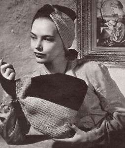 Vintage Crochet PATTERN Turban Hat Bag Purse Tote 40s  