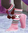 Girls Pink Knit Moccasin Slippers Meduim 12/13 Warm Winter Slipper 