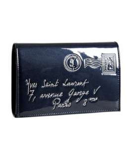 Yves Saint Laurent navy patent leather Y Mail tri fold large wallet 