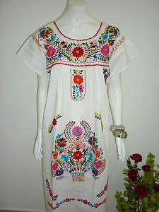   Color Peasant Vintage Tunic Embroidered Mexican Dress XS S M L XL XXL