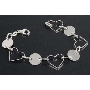 Sterling Silver Open Heart & Round Disc Link Italian Charms Bracelet