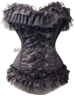 Gothic Black Lolita Corset with G String Victorian Bustier S 6XL A2771 